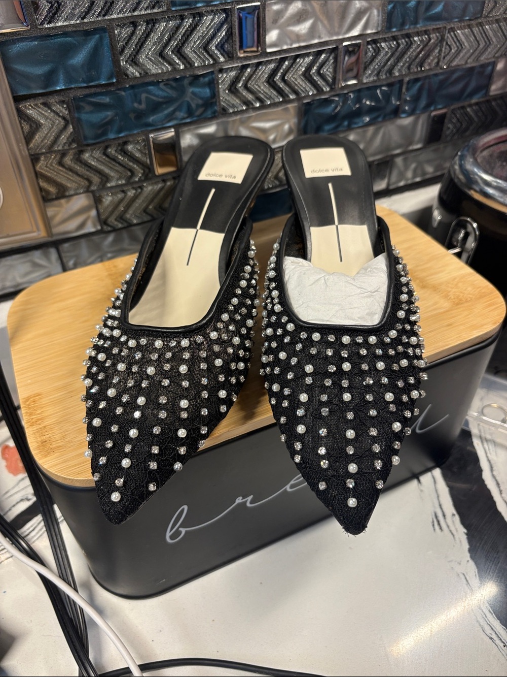 Dolce Vita Black Pointed Studded Slip-On Mules